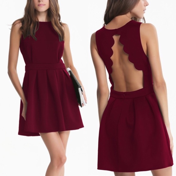 Maroon open back skater dress new - Picture 2 of 8